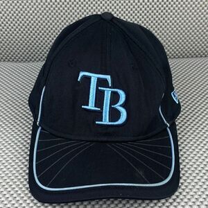 New Era Tampa Bay Rays Hat Cap Mens Black Blue Small Medium Logo Fitted 59Fifty